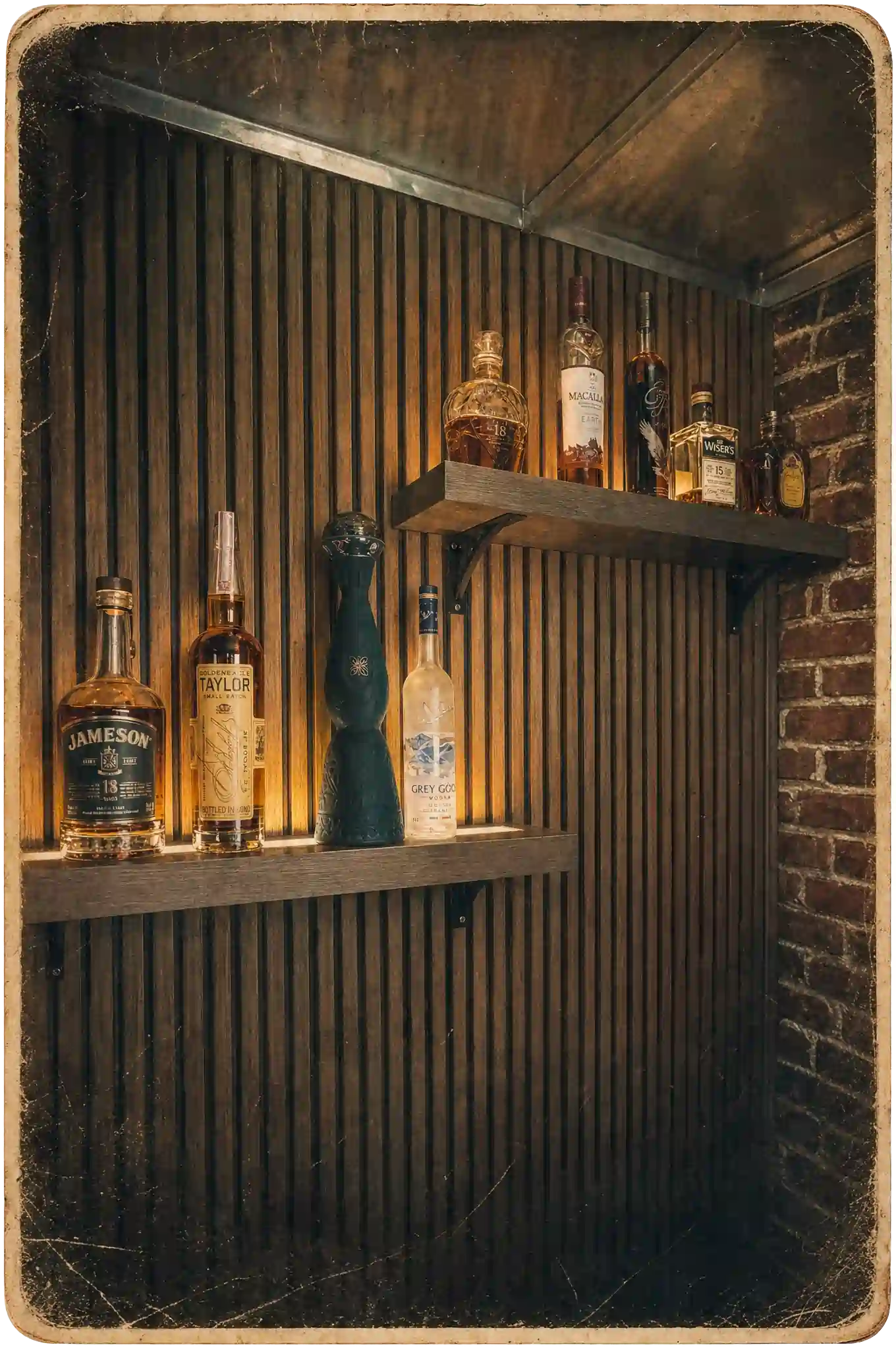 Shelves stocked inside The Loaded Wagon mobile bar